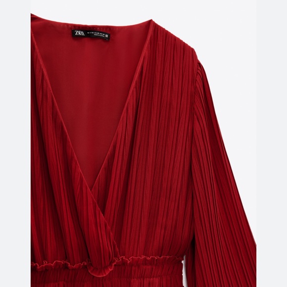 Zara Red Pleated Midi Dress - Picture 6 of 7